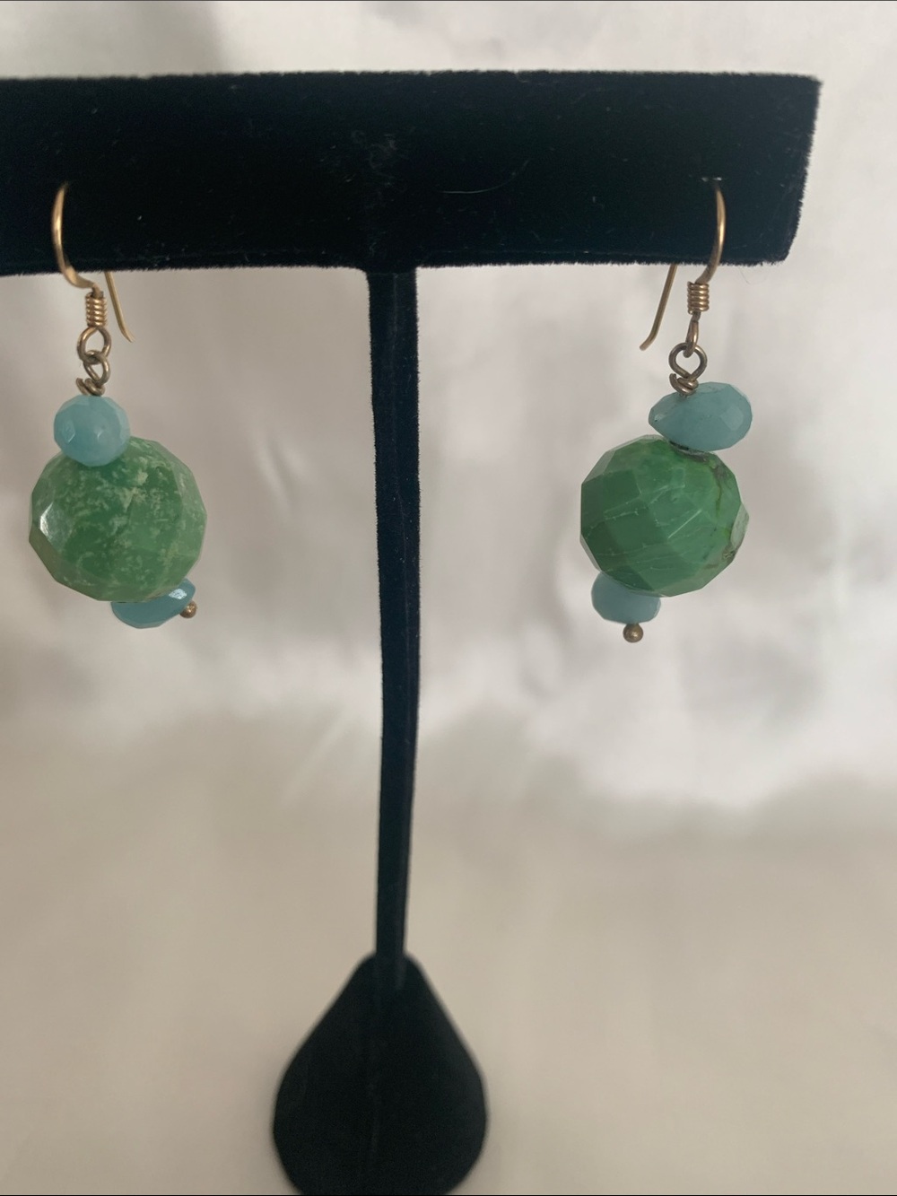 Green and Teal Stone Bead Drop Earrings for Women
